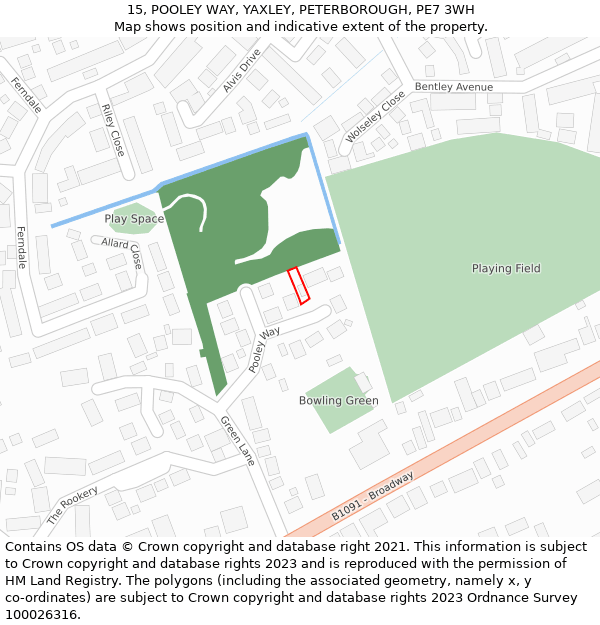 15, POOLEY WAY, YAXLEY, PETERBOROUGH, PE7 3WH: Location map and indicative extent of plot