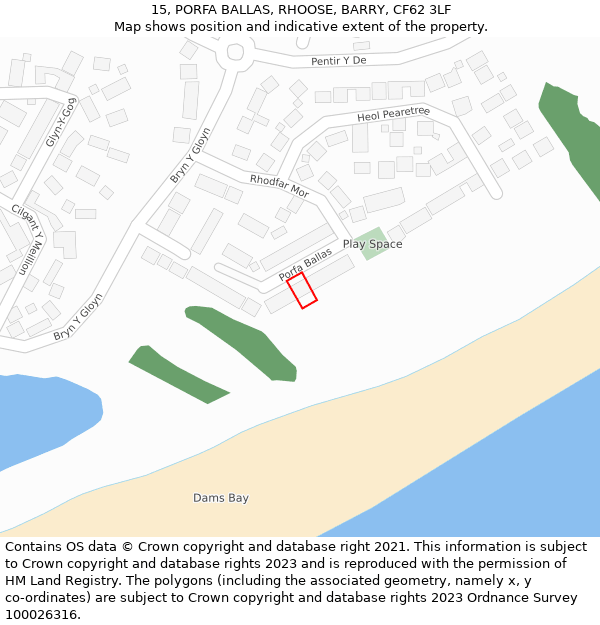 15, PORFA BALLAS, RHOOSE, BARRY, CF62 3LF: Location map and indicative extent of plot