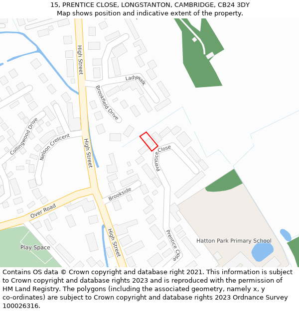 15, PRENTICE CLOSE, LONGSTANTON, CAMBRIDGE, CB24 3DY: Location map and indicative extent of plot