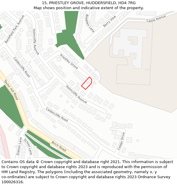 15, PRIESTLEY GROVE, HUDDERSFIELD, HD4 7RG: Location map and indicative extent of plot