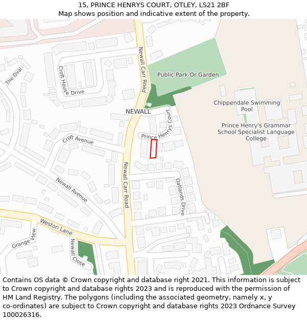 15, PRINCE HENRYS COURT, OTLEY, LS21 2BF: Location map and indicative extent of plot