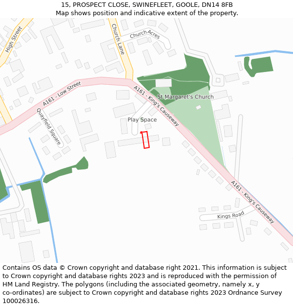 15, PROSPECT CLOSE, SWINEFLEET, GOOLE, DN14 8FB: Location map and indicative extent of plot