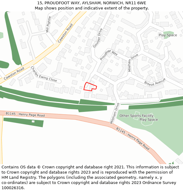 15, PROUDFOOT WAY, AYLSHAM, NORWICH, NR11 6WE: Location map and indicative extent of plot