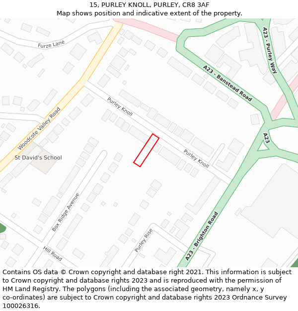 15, PURLEY KNOLL, PURLEY, CR8 3AF: Location map and indicative extent of plot