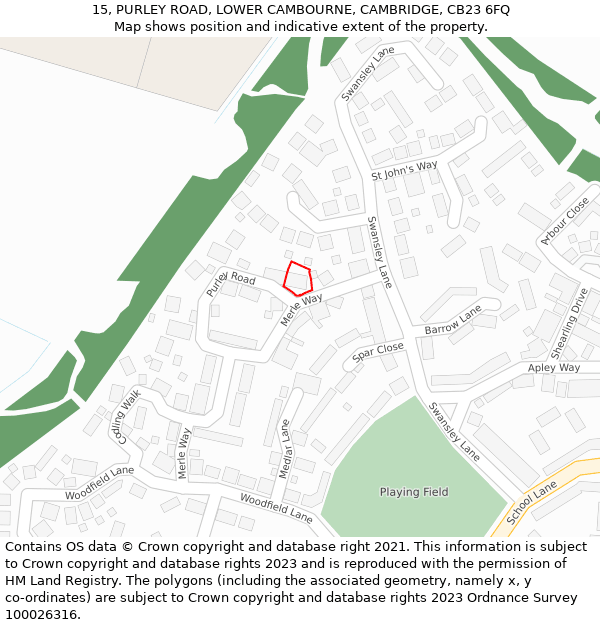 15, PURLEY ROAD, LOWER CAMBOURNE, CAMBRIDGE, CB23 6FQ: Location map and indicative extent of plot