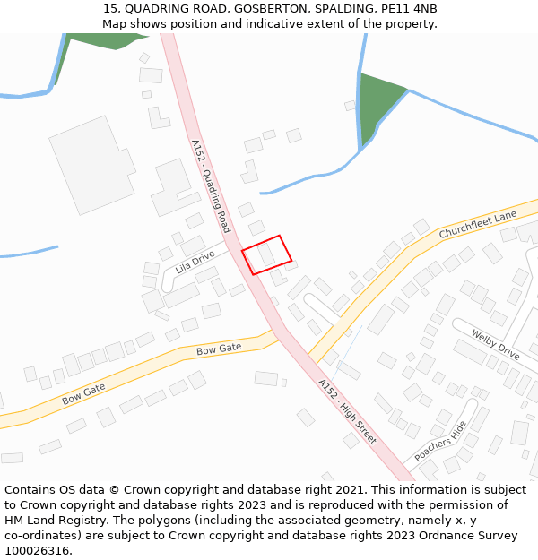 15, QUADRING ROAD, GOSBERTON, SPALDING, PE11 4NB: Location map and indicative extent of plot