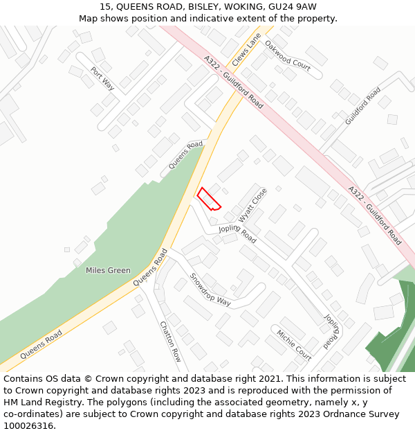 15, QUEENS ROAD, BISLEY, WOKING, GU24 9AW: Location map and indicative extent of plot