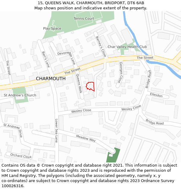 15, QUEENS WALK, CHARMOUTH, BRIDPORT, DT6 6AB: Location map and indicative extent of plot