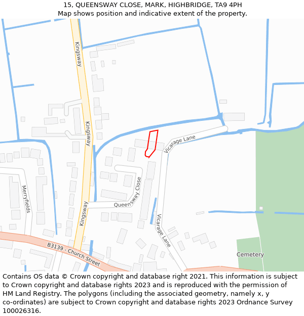 15, QUEENSWAY CLOSE, MARK, HIGHBRIDGE, TA9 4PH: Location map and indicative extent of plot