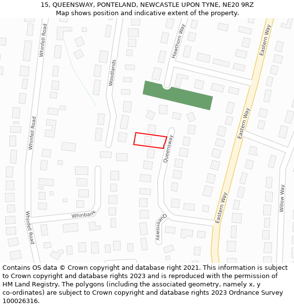 15, QUEENSWAY, PONTELAND, NEWCASTLE UPON TYNE, NE20 9RZ: Location map and indicative extent of plot