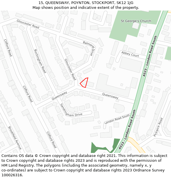15, QUEENSWAY, POYNTON, STOCKPORT, SK12 1JG: Location map and indicative extent of plot