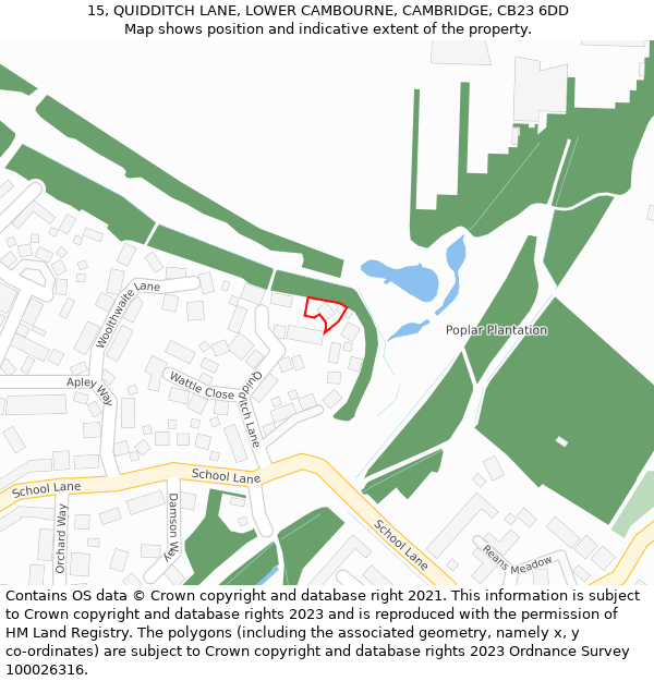 15, QUIDDITCH LANE, LOWER CAMBOURNE, CAMBRIDGE, CB23 6DD: Location map and indicative extent of plot