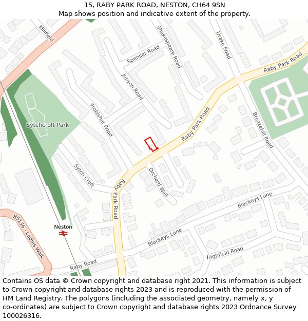 15, RABY PARK ROAD, NESTON, CH64 9SN: Location map and indicative extent of plot