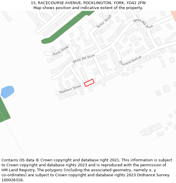 15, RACECOURSE AVENUE, POCKLINGTON, YORK, YO42 2FW: Location map and indicative extent of plot