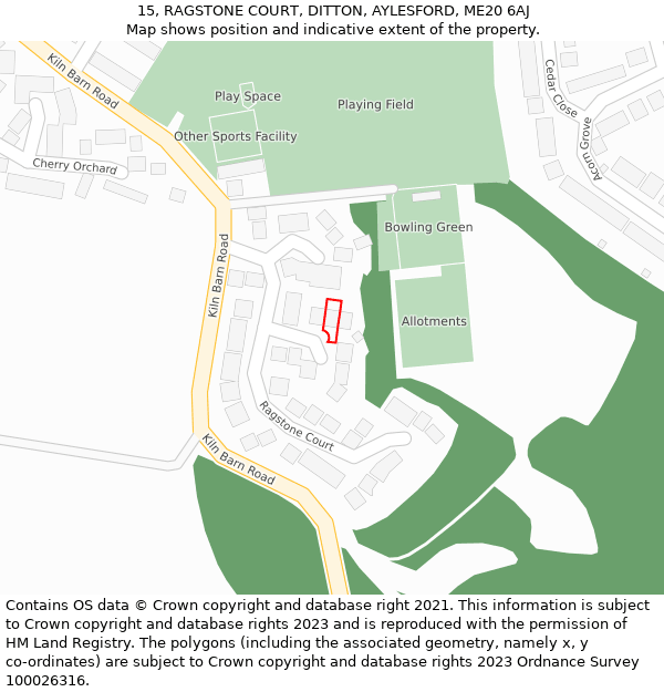 15, RAGSTONE COURT, DITTON, AYLESFORD, ME20 6AJ: Location map and indicative extent of plot