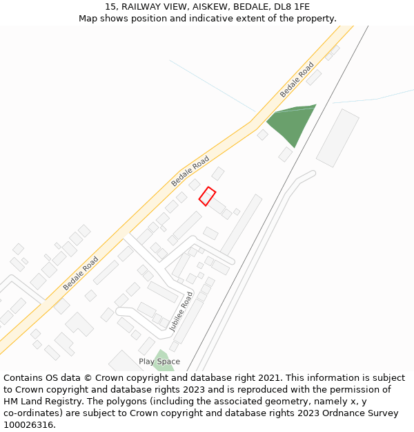 15, RAILWAY VIEW, AISKEW, BEDALE, DL8 1FE: Location map and indicative extent of plot