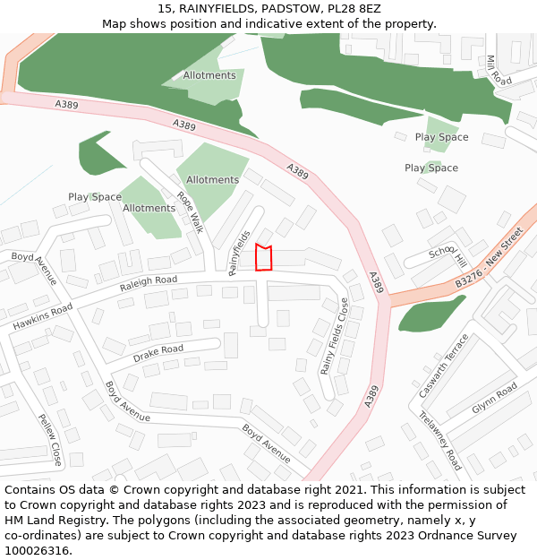 15, RAINYFIELDS, PADSTOW, PL28 8EZ: Location map and indicative extent of plot