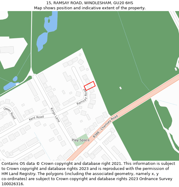 15, RAMSAY ROAD, WINDLESHAM, GU20 6HS: Location map and indicative extent of plot