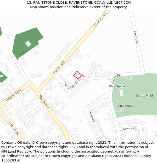 15, RAUNSTONE CLOSE, RAVENSTONE, COALVILLE, LE67 2DN: Location map and indicative extent of plot