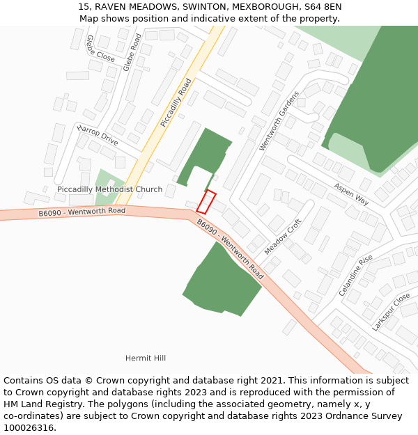 15, RAVEN MEADOWS, SWINTON, MEXBOROUGH, S64 8EN: Location map and indicative extent of plot