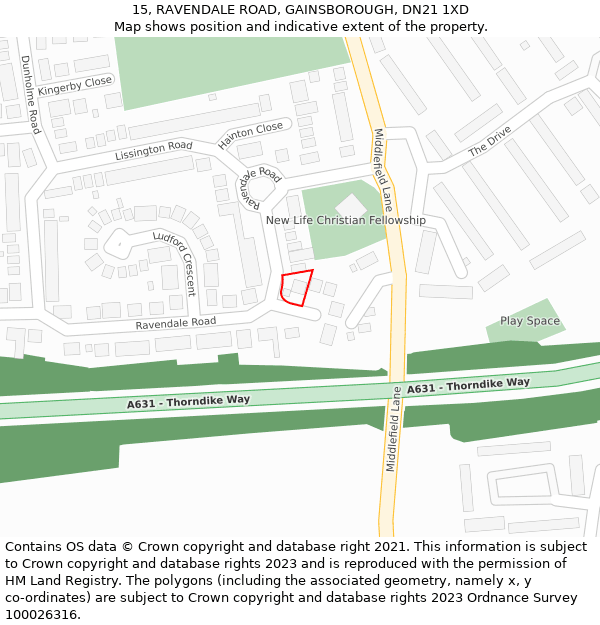 15, RAVENDALE ROAD, GAINSBOROUGH, DN21 1XD: Location map and indicative extent of plot