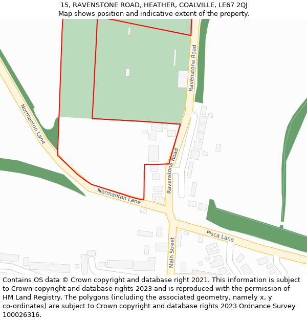 15, RAVENSTONE ROAD, HEATHER, COALVILLE, LE67 2QJ: Location map and indicative extent of plot