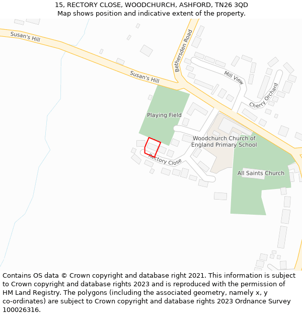 15, RECTORY CLOSE, WOODCHURCH, ASHFORD, TN26 3QD: Location map and indicative extent of plot