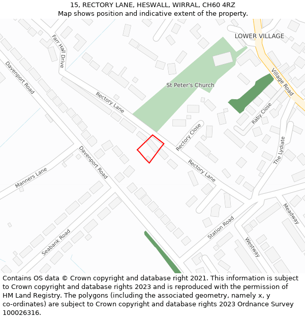 15, RECTORY LANE, HESWALL, WIRRAL, CH60 4RZ: Location map and indicative extent of plot