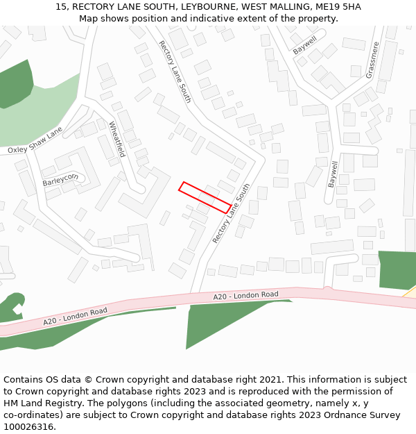 15, RECTORY LANE SOUTH, LEYBOURNE, WEST MALLING, ME19 5HA: Location map and indicative extent of plot