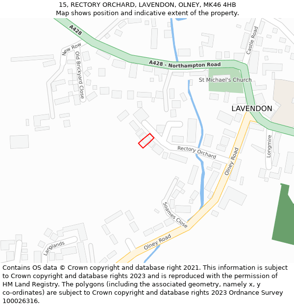 15, RECTORY ORCHARD, LAVENDON, OLNEY, MK46 4HB: Location map and indicative extent of plot