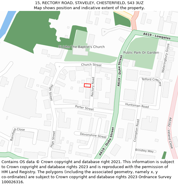 15, RECTORY ROAD, STAVELEY, CHESTERFIELD, S43 3UZ: Location map and indicative extent of plot