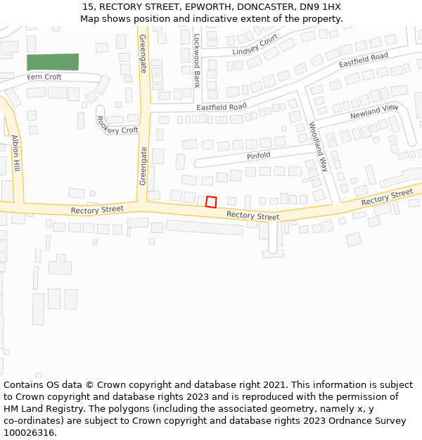 15, RECTORY STREET, EPWORTH, DONCASTER, DN9 1HX: Location map and indicative extent of plot