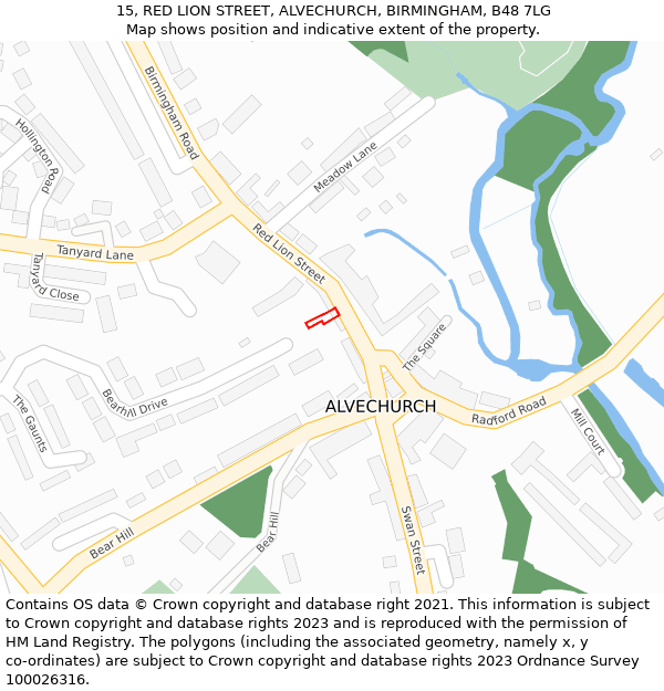 15, RED LION STREET, ALVECHURCH, BIRMINGHAM, B48 7LG: Location map and indicative extent of plot