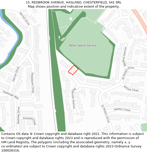 15, REDBROOK AVENUE, HASLAND, CHESTERFIELD, S41 0RL: Location map and indicative extent of plot