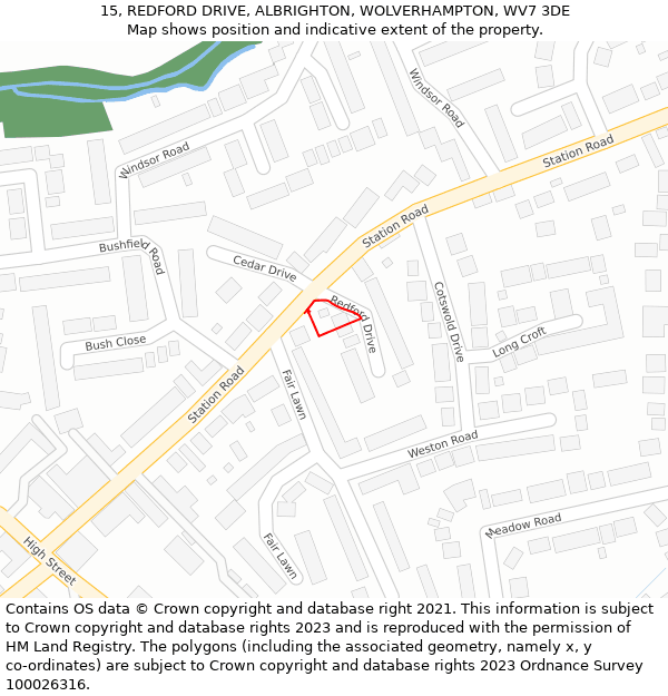 15, REDFORD DRIVE, ALBRIGHTON, WOLVERHAMPTON, WV7 3DE: Location map and indicative extent of plot