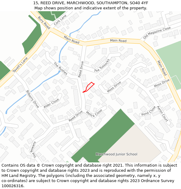 15, REED DRIVE, MARCHWOOD, SOUTHAMPTON, SO40 4YF: Location map and indicative extent of plot