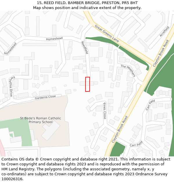 15, REED FIELD, BAMBER BRIDGE, PRESTON, PR5 8HT: Location map and indicative extent of plot