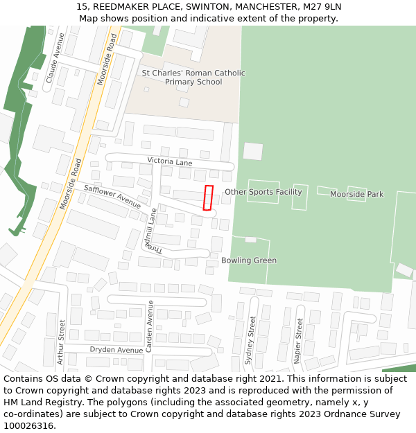 15, REEDMAKER PLACE, SWINTON, MANCHESTER, M27 9LN: Location map and indicative extent of plot
