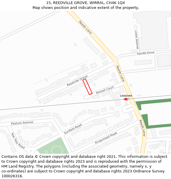 15, REEDVILLE GROVE, WIRRAL, CH46 1QX: Location map and indicative extent of plot