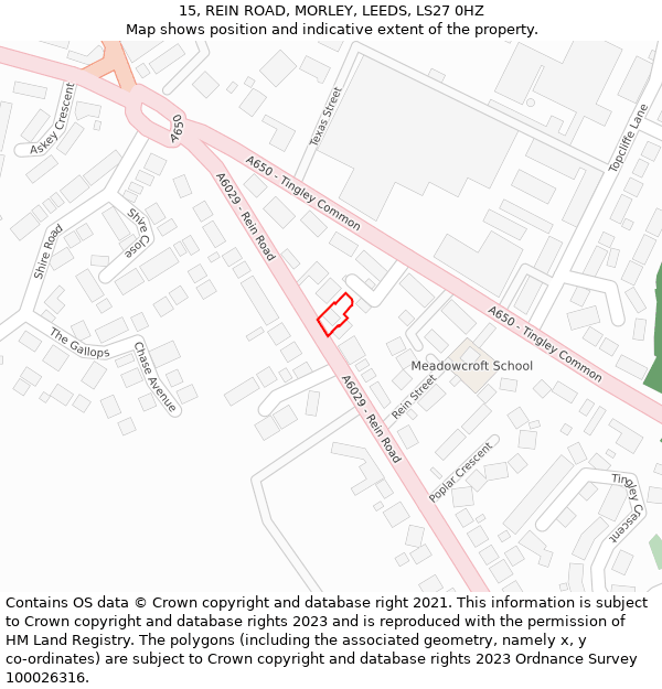 15, REIN ROAD, MORLEY, LEEDS, LS27 0HZ: Location map and indicative extent of plot