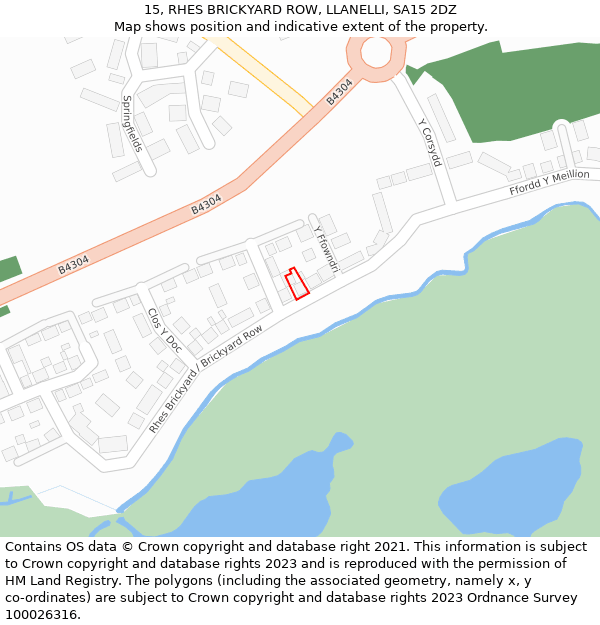 15, RHES BRICKYARD ROW, LLANELLI, SA15 2DZ: Location map and indicative extent of plot