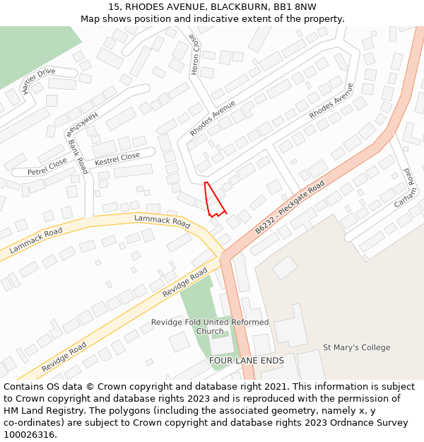 15, RHODES AVENUE, BLACKBURN, BB1 8NW: Location map and indicative extent of plot