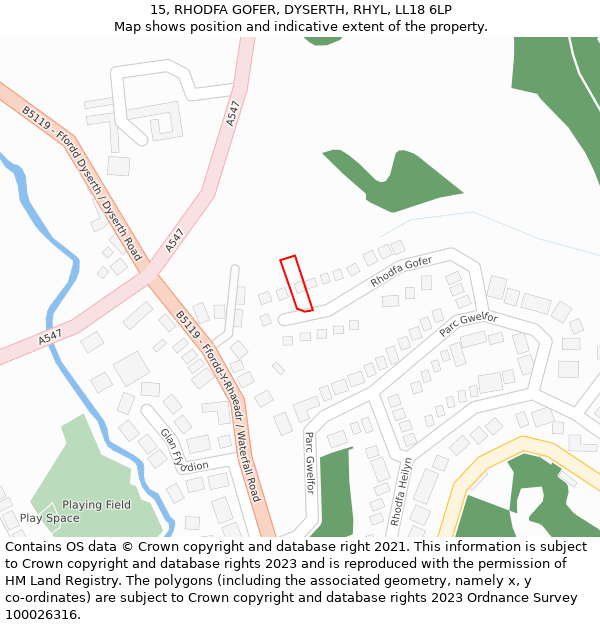 15, RHODFA GOFER, DYSERTH, RHYL, LL18 6LP: Location map and indicative extent of plot