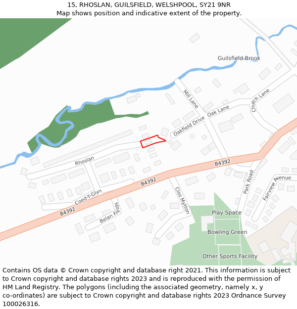 15, RHOSLAN, GUILSFIELD, WELSHPOOL, SY21 9NR: Location map and indicative extent of plot