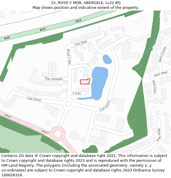 15, RHYD Y MOR, ABERGELE, LL22 8FJ: Location map and indicative extent of plot