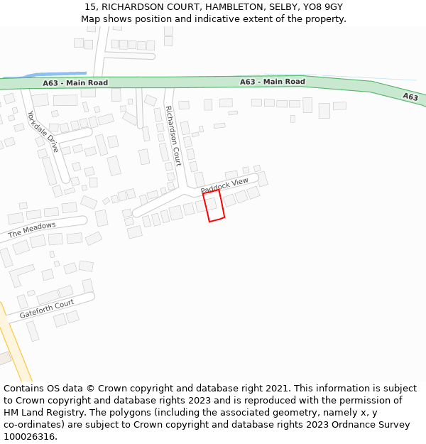 15, RICHARDSON COURT, HAMBLETON, SELBY, YO8 9GY: Location map and indicative extent of plot