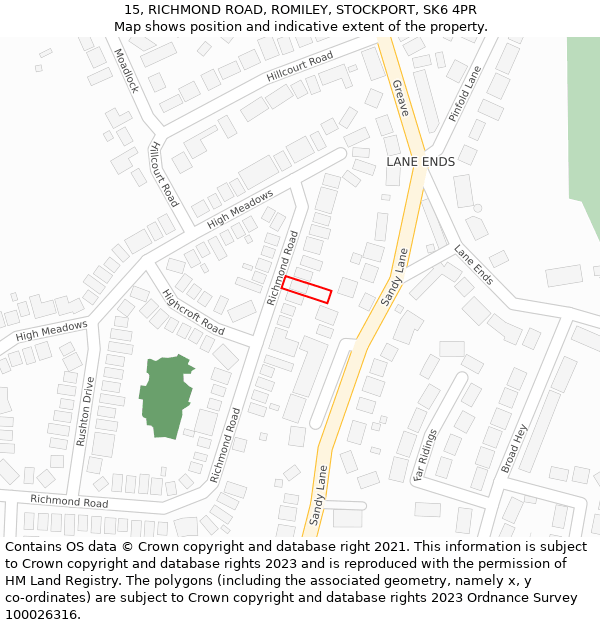 15, RICHMOND ROAD, ROMILEY, STOCKPORT, SK6 4PR: Location map and indicative extent of plot