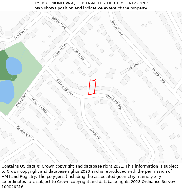 15, RICHMOND WAY, FETCHAM, LEATHERHEAD, KT22 9NP: Location map and indicative extent of plot