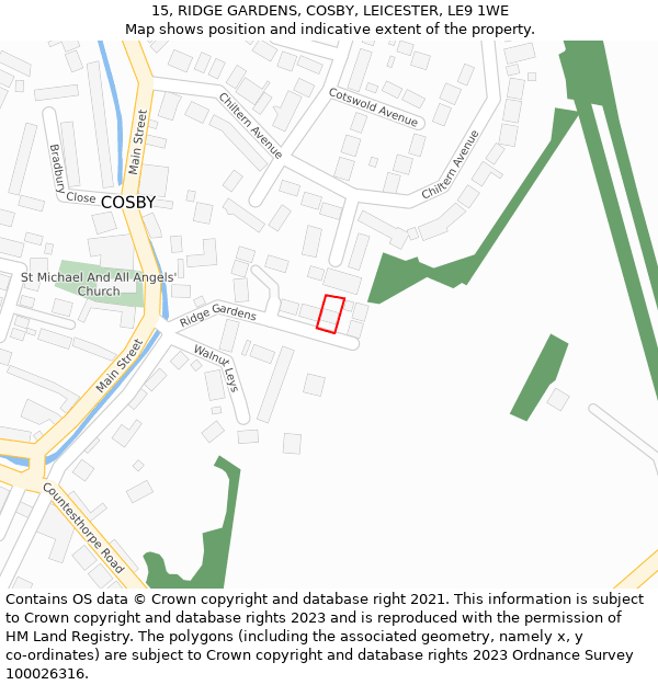 15, RIDGE GARDENS, COSBY, LEICESTER, LE9 1WE: Location map and indicative extent of plot