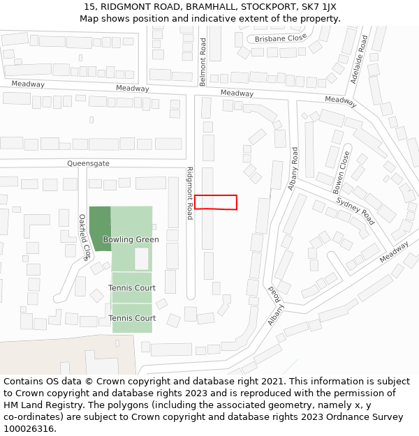 15, RIDGMONT ROAD, BRAMHALL, STOCKPORT, SK7 1JX: Location map and indicative extent of plot